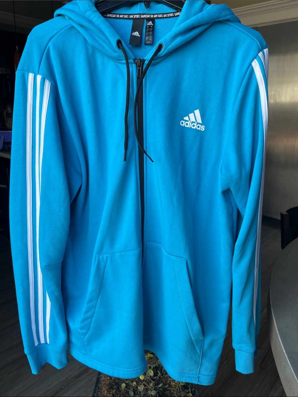 ADIDAS Men’s Turquoise Blue Full-Zip Hooded  Jacket, Sz Lg